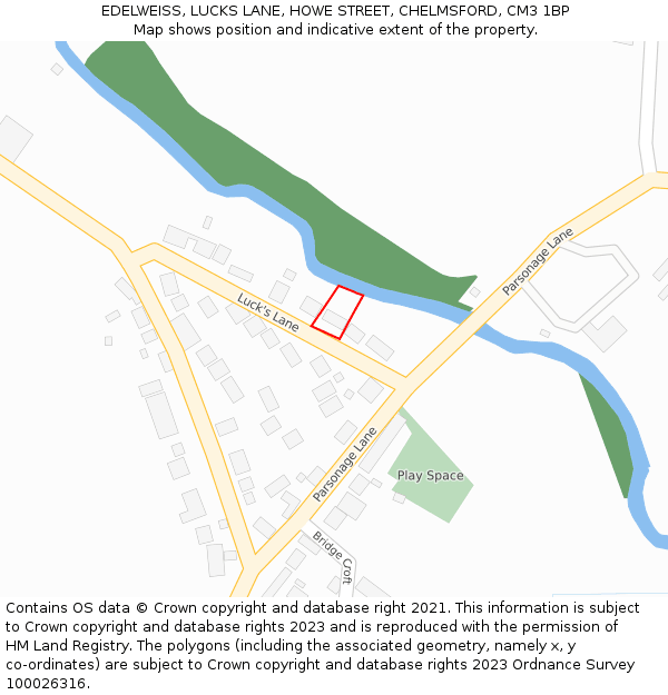 EDELWEISS, LUCKS LANE, HOWE STREET, CHELMSFORD, CM3 1BP: Location map and indicative extent of plot