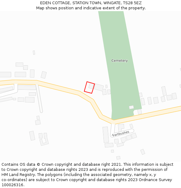 EDEN COTTAGE, STATION TOWN, WINGATE, TS28 5EZ: Location map and indicative extent of plot