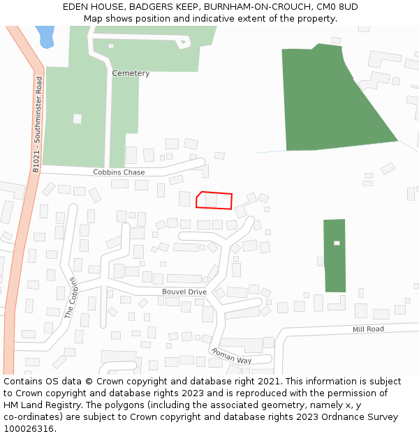 EDEN HOUSE, BADGERS KEEP, BURNHAM-ON-CROUCH, CM0 8UD: Location map and indicative extent of plot