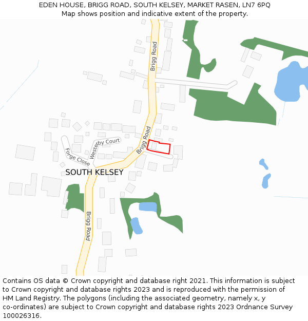 EDEN HOUSE, BRIGG ROAD, SOUTH KELSEY, MARKET RASEN, LN7 6PQ: Location map and indicative extent of plot