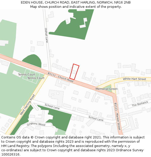 EDEN HOUSE, CHURCH ROAD, EAST HARLING, NORWICH, NR16 2NB: Location map and indicative extent of plot