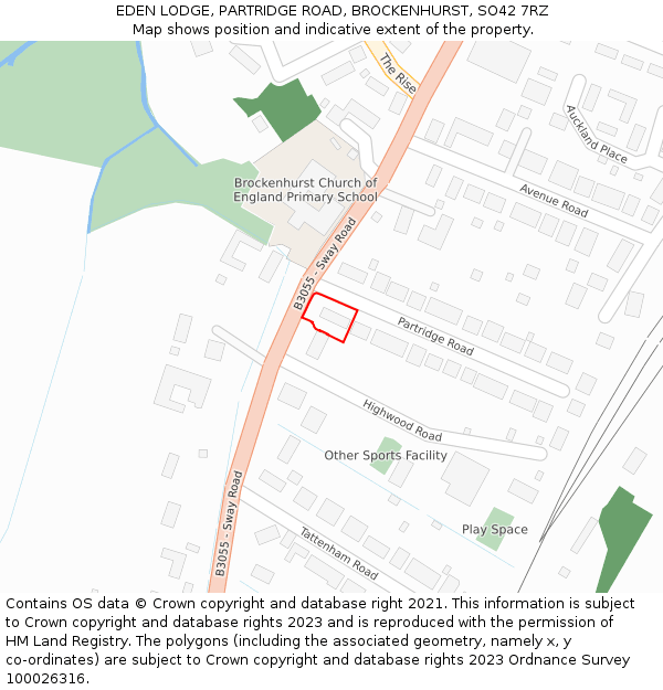 EDEN LODGE, PARTRIDGE ROAD, BROCKENHURST, SO42 7RZ: Location map and indicative extent of plot