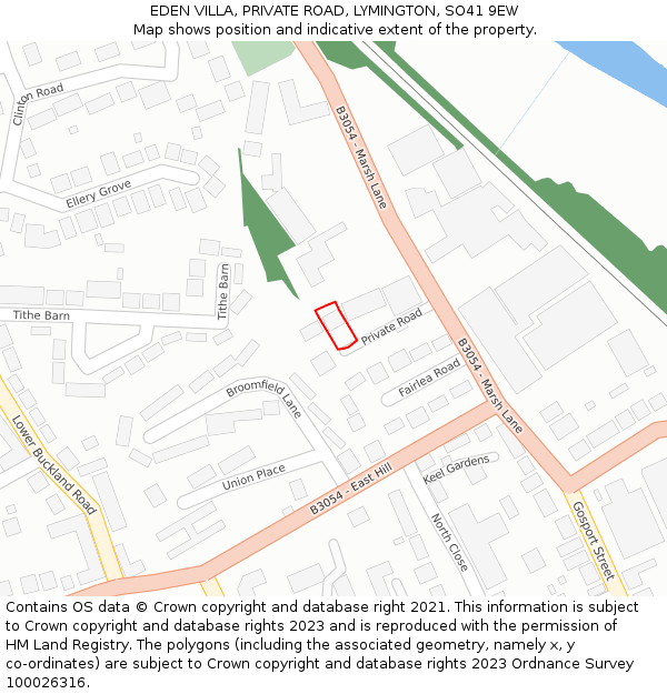 EDEN VILLA, PRIVATE ROAD, LYMINGTON, SO41 9EW: Location map and indicative extent of plot