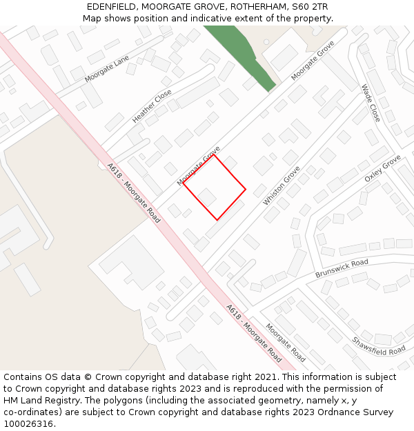 EDENFIELD, MOORGATE GROVE, ROTHERHAM, S60 2TR: Location map and indicative extent of plot