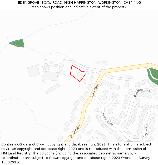 EDENGROVE, SCAW ROAD, HIGH HARRINGTON, WORKINGTON, CA14 4NG: Location map and indicative extent of plot