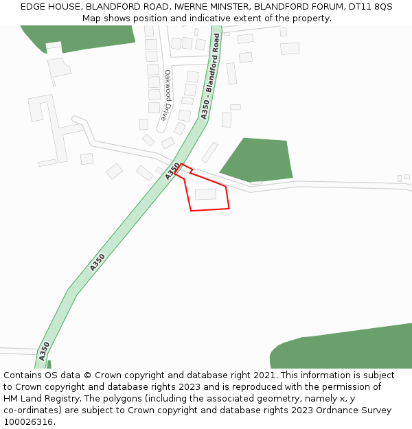 EDGE HOUSE, BLANDFORD ROAD, IWERNE MINSTER, BLANDFORD FORUM, DT11 8QS: Location map and indicative extent of plot