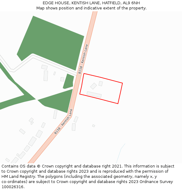 EDGE HOUSE, KENTISH LANE, HATFIELD, AL9 6NH: Location map and indicative extent of plot