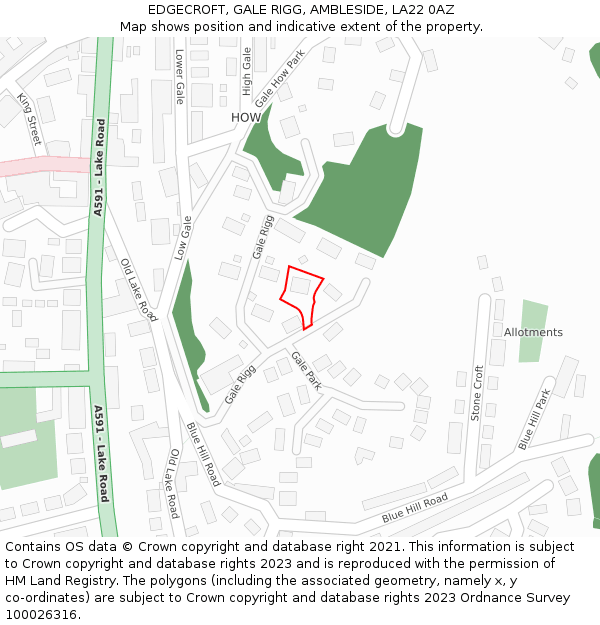 EDGECROFT, GALE RIGG, AMBLESIDE, LA22 0AZ: Location map and indicative extent of plot