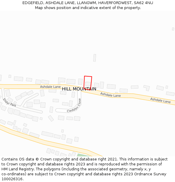 EDGEFIELD, ASHDALE LANE, LLANGWM, HAVERFORDWEST, SA62 4NU: Location map and indicative extent of plot