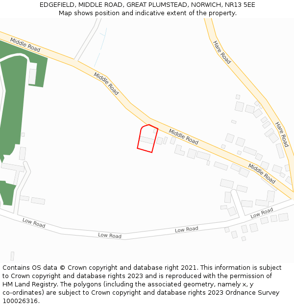 EDGEFIELD, MIDDLE ROAD, GREAT PLUMSTEAD, NORWICH, NR13 5EE: Location map and indicative extent of plot