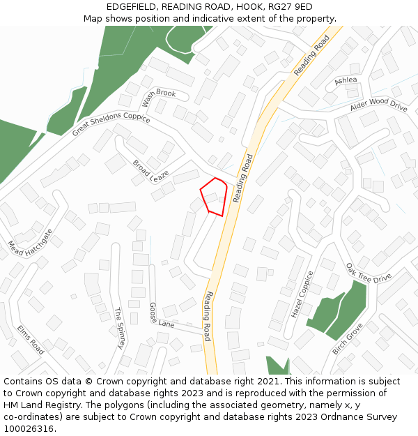 EDGEFIELD, READING ROAD, HOOK, RG27 9ED: Location map and indicative extent of plot