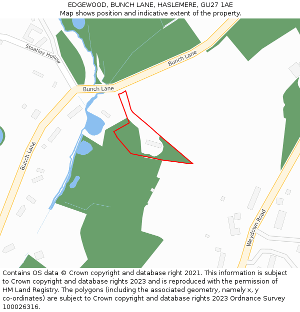 EDGEWOOD, BUNCH LANE, HASLEMERE, GU27 1AE: Location map and indicative extent of plot
