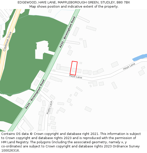EDGEWOOD, HAYE LANE, MAPPLEBOROUGH GREEN, STUDLEY, B80 7BX: Location map and indicative extent of plot