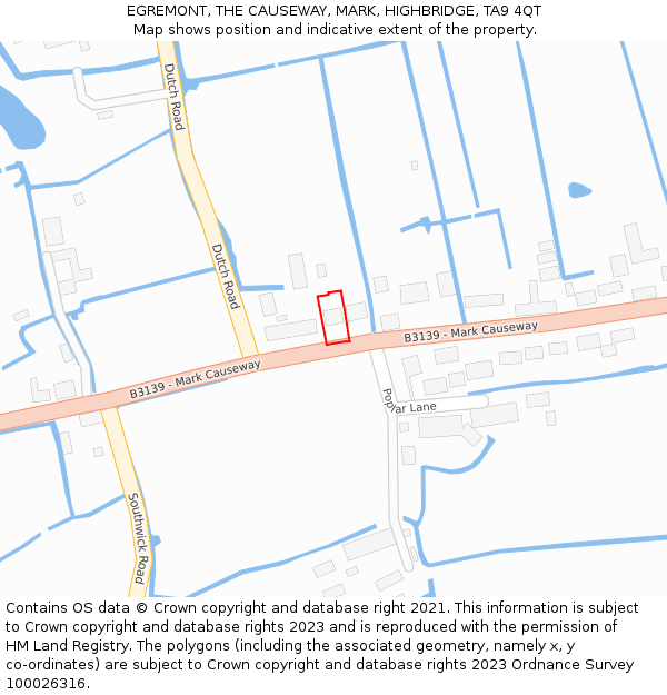 EGREMONT, THE CAUSEWAY, MARK, HIGHBRIDGE, TA9 4QT: Location map and indicative extent of plot