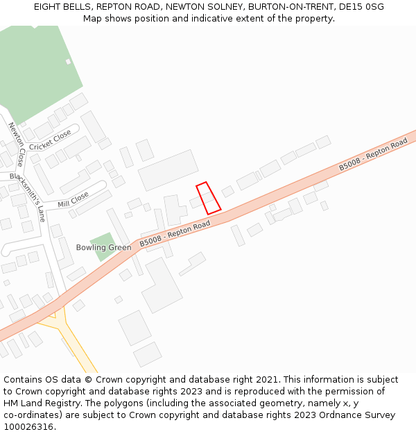 EIGHT BELLS, REPTON ROAD, NEWTON SOLNEY, BURTON-ON-TRENT, DE15 0SG: Location map and indicative extent of plot