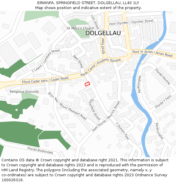 EIRIANFA, SPRINGFIELD STREET, DOLGELLAU, LL40 1LY: Location map and indicative extent of plot