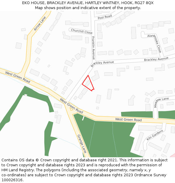 EKO HOUSE, BRACKLEY AVENUE, HARTLEY WINTNEY, HOOK, RG27 8QX: Location map and indicative extent of plot