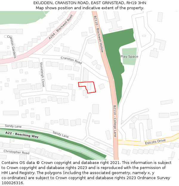EKUDDEN, CRANSTON ROAD, EAST GRINSTEAD, RH19 3HN: Location map and indicative extent of plot