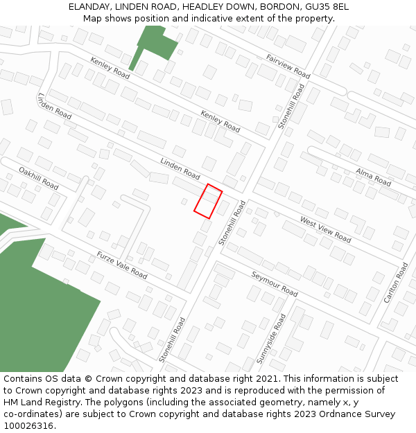 ELANDAY, LINDEN ROAD, HEADLEY DOWN, BORDON, GU35 8EL: Location map and indicative extent of plot