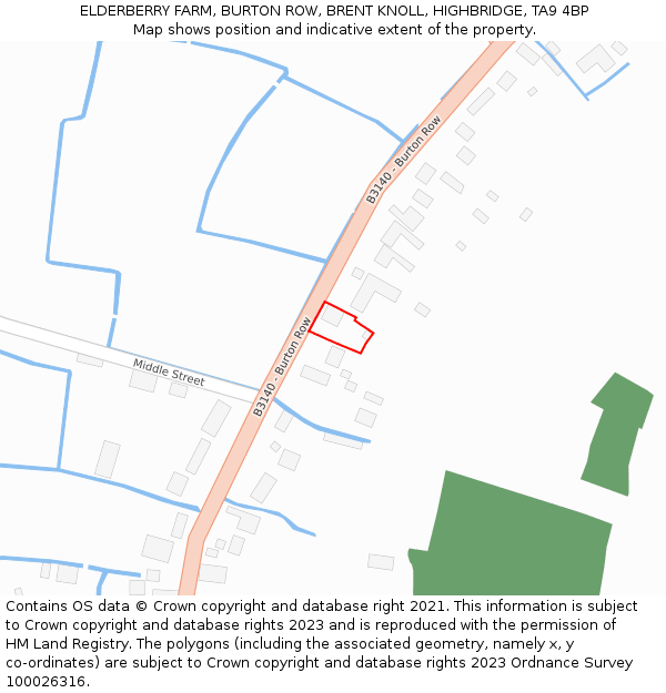 ELDERBERRY FARM, BURTON ROW, BRENT KNOLL, HIGHBRIDGE, TA9 4BP: Location map and indicative extent of plot