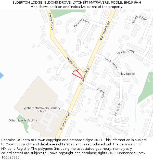 ELDERTON LODGE, ELDONS DROVE, LYTCHETT MATRAVERS, POOLE, BH16 6HH: Location map and indicative extent of plot