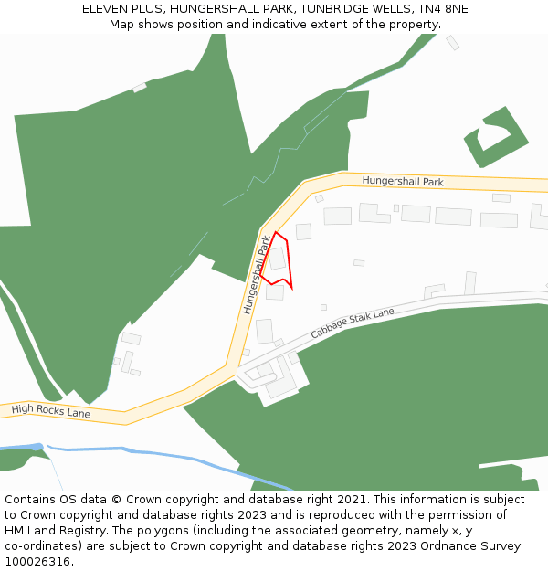 ELEVEN PLUS, HUNGERSHALL PARK, TUNBRIDGE WELLS, TN4 8NE: Location map and indicative extent of plot
