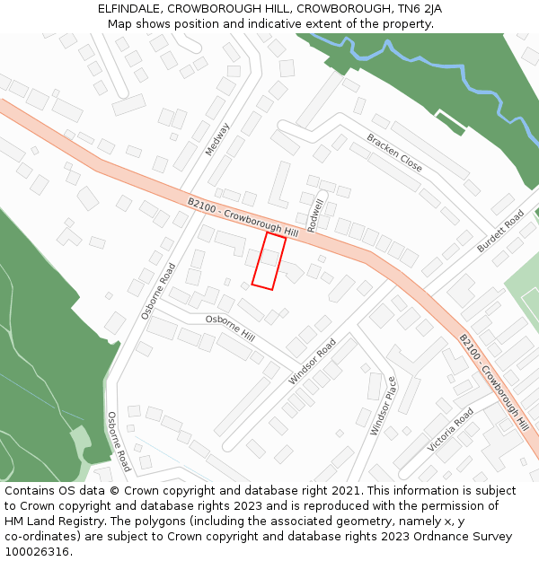 ELFINDALE, CROWBOROUGH HILL, CROWBOROUGH, TN6 2JA: Location map and indicative extent of plot