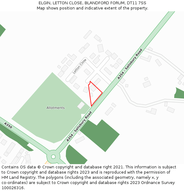 ELGIN, LETTON CLOSE, BLANDFORD FORUM, DT11 7SS: Location map and indicative extent of plot