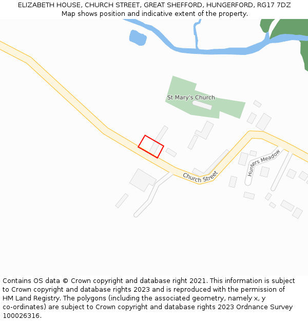 ELIZABETH HOUSE, CHURCH STREET, GREAT SHEFFORD, HUNGERFORD, RG17 7DZ: Location map and indicative extent of plot