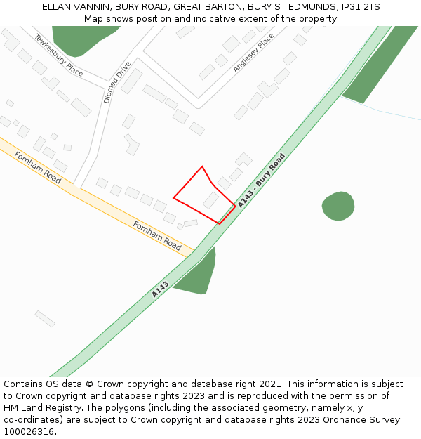 ELLAN VANNIN, BURY ROAD, GREAT BARTON, BURY ST EDMUNDS, IP31 2TS: Location map and indicative extent of plot