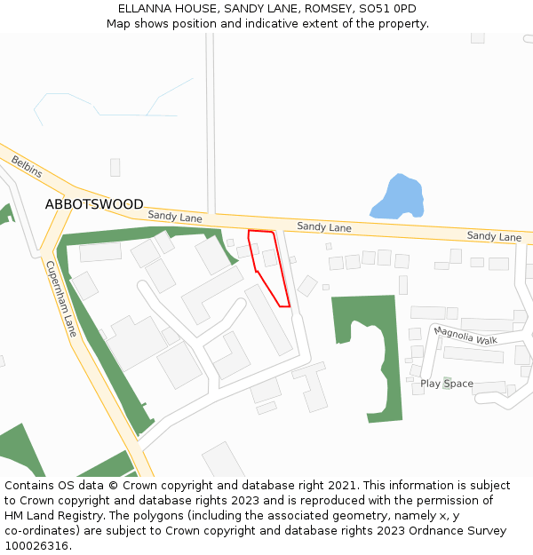 ELLANNA HOUSE, SANDY LANE, ROMSEY, SO51 0PD: Location map and indicative extent of plot