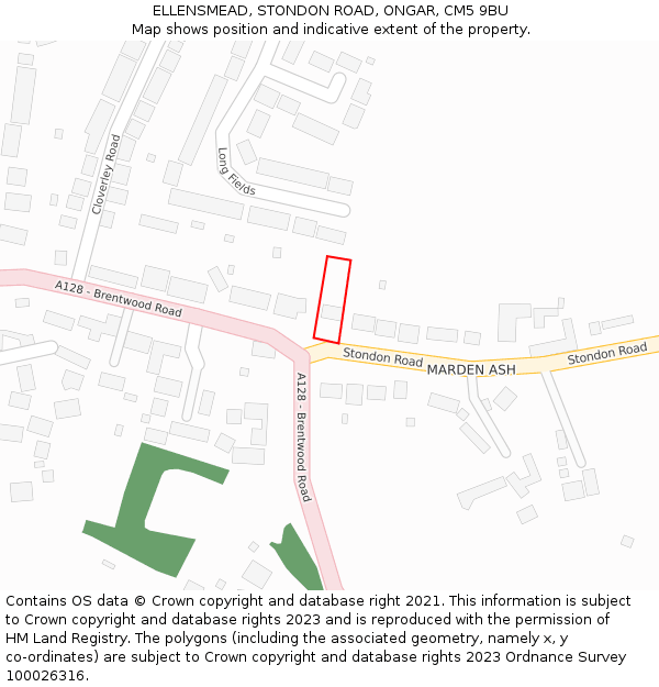 ELLENSMEAD, STONDON ROAD, ONGAR, CM5 9BU: Location map and indicative extent of plot