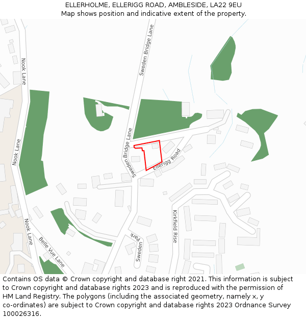 ELLERHOLME, ELLERIGG ROAD, AMBLESIDE, LA22 9EU: Location map and indicative extent of plot