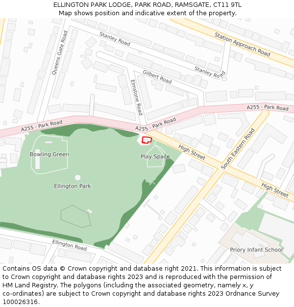 ELLINGTON PARK LODGE, PARK ROAD, RAMSGATE, CT11 9TL: Location map and indicative extent of plot