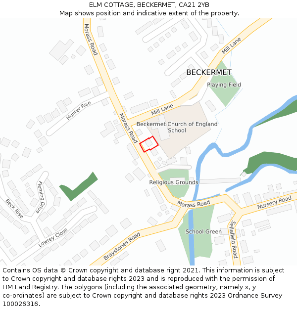 ELM COTTAGE, BECKERMET, CA21 2YB: Location map and indicative extent of plot
