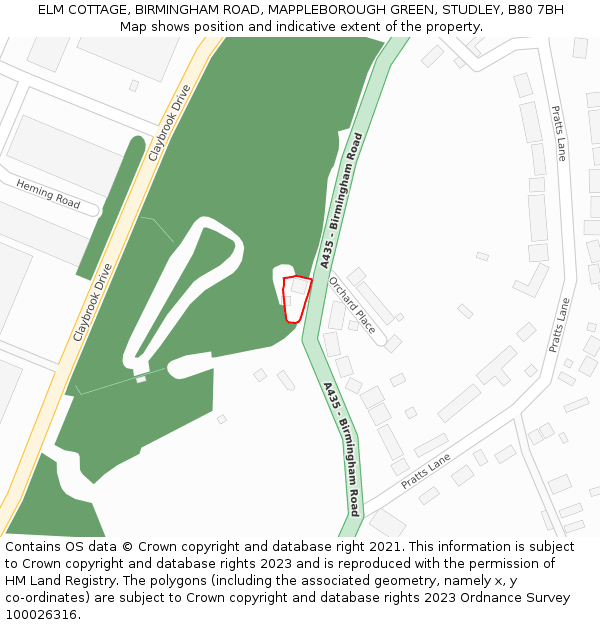 ELM COTTAGE, BIRMINGHAM ROAD, MAPPLEBOROUGH GREEN, STUDLEY, B80 7BH: Location map and indicative extent of plot