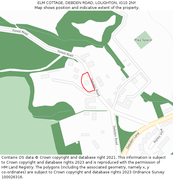 ELM COTTAGE, DEBDEN ROAD, LOUGHTON, IG10 2NY: Location map and indicative extent of plot