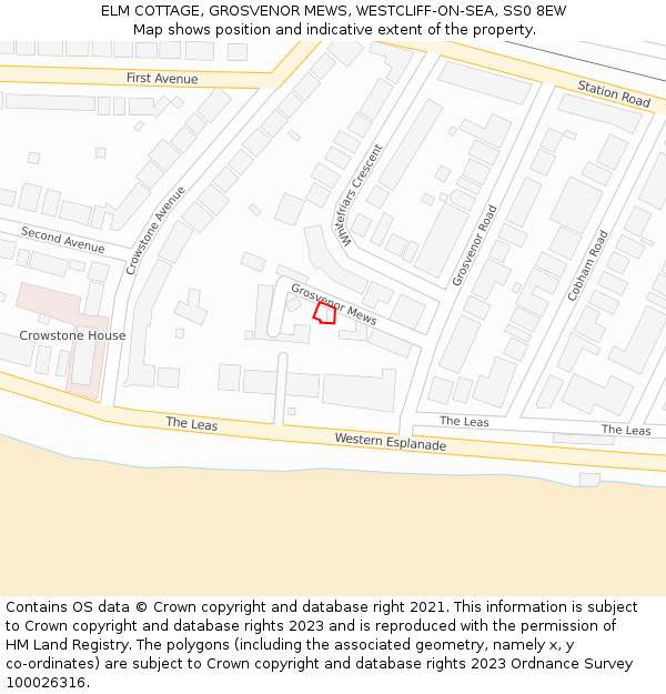 ELM COTTAGE, GROSVENOR MEWS, WESTCLIFF-ON-SEA, SS0 8EW: Location map and indicative extent of plot