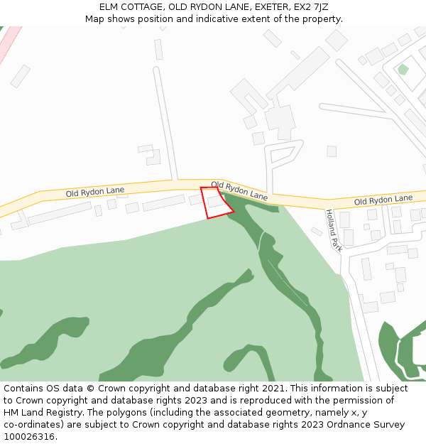 ELM COTTAGE, OLD RYDON LANE, EXETER, EX2 7JZ: Location map and indicative extent of plot