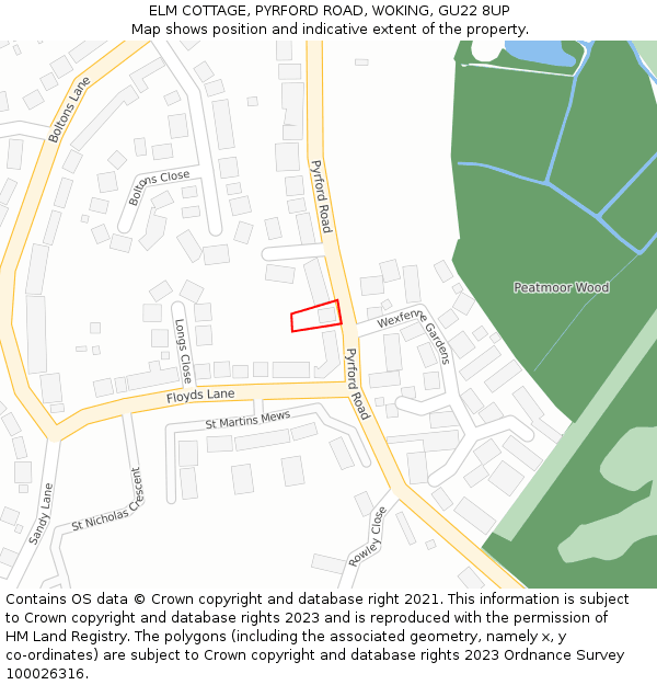 ELM COTTAGE, PYRFORD ROAD, WOKING, GU22 8UP: Location map and indicative extent of plot