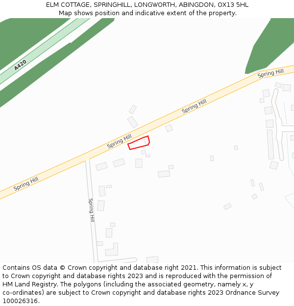 ELM COTTAGE, SPRINGHILL, LONGWORTH, ABINGDON, OX13 5HL: Location map and indicative extent of plot