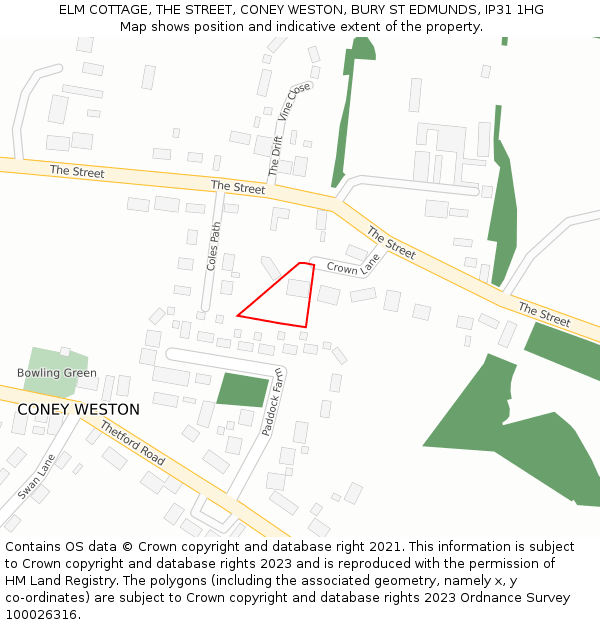 ELM COTTAGE, THE STREET, CONEY WESTON, BURY ST EDMUNDS, IP31 1HG: Location map and indicative extent of plot