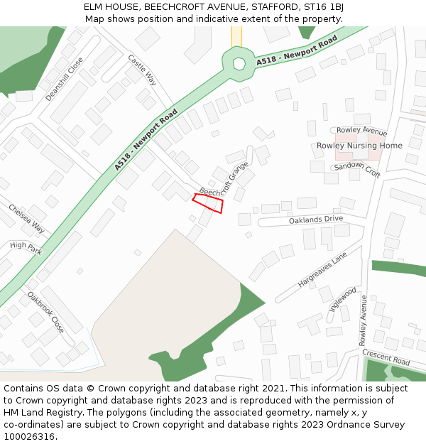 ELM HOUSE, BEECHCROFT AVENUE, STAFFORD, ST16 1BJ: Location map and indicative extent of plot