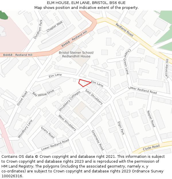 ELM HOUSE, ELM LANE, BRISTOL, BS6 6UE: Location map and indicative extent of plot