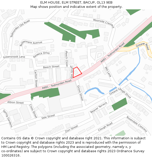 ELM HOUSE, ELM STREET, BACUP, OL13 9EB: Location map and indicative extent of plot