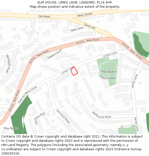 ELM HOUSE, LIMES LANE, LISKEARD, PL14 4HP: Location map and indicative extent of plot