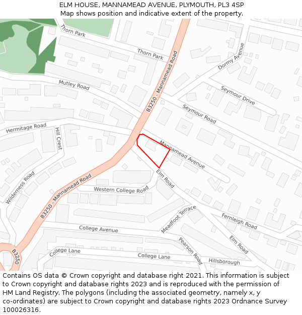 ELM HOUSE, MANNAMEAD AVENUE, PLYMOUTH, PL3 4SP: Location map and indicative extent of plot