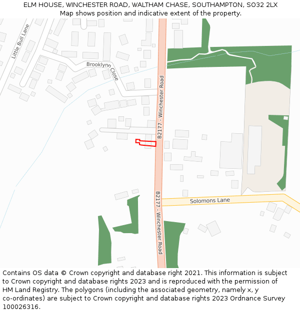 ELM HOUSE, WINCHESTER ROAD, WALTHAM CHASE, SOUTHAMPTON, SO32 2LX: Location map and indicative extent of plot