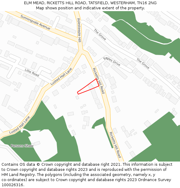 ELM MEAD, RICKETTS HILL ROAD, TATSFIELD, WESTERHAM, TN16 2NG: Location map and indicative extent of plot