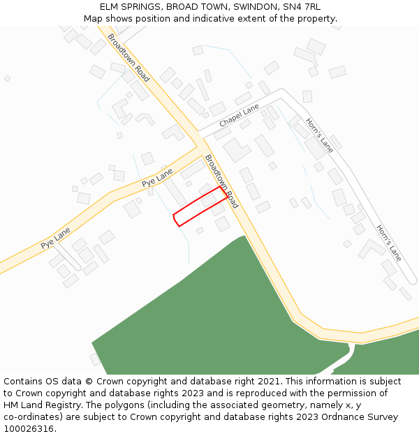 ELM SPRINGS, BROAD TOWN, SWINDON, SN4 7RL: Location map and indicative extent of plot